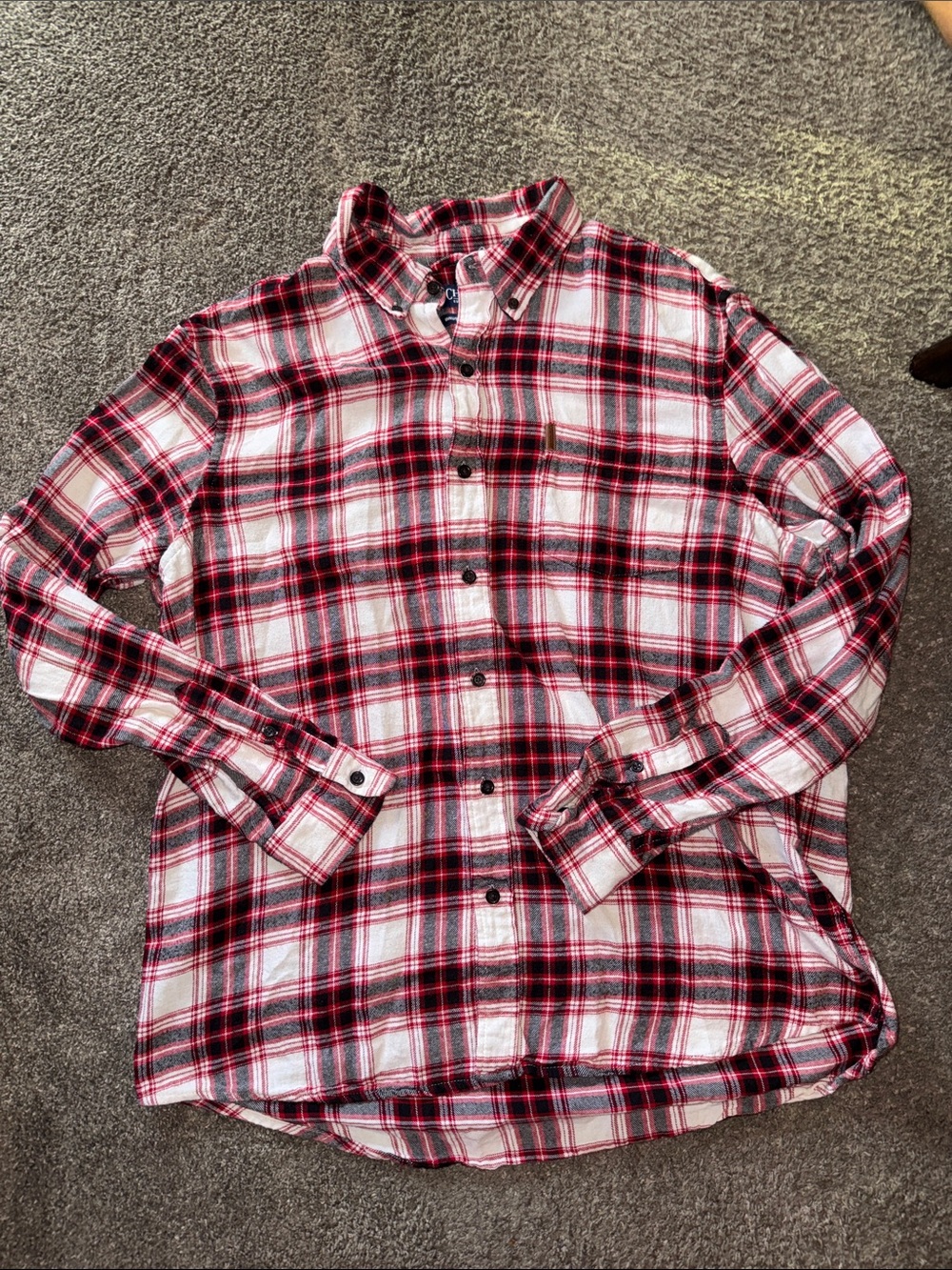 Chaps Red, Black & White Plaid Button-Down Shirt